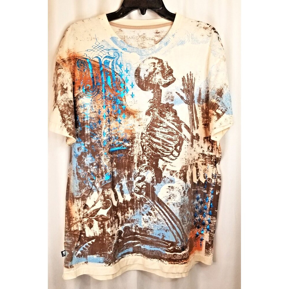 Marc Ecko Tee Style Shirt Skeleton Metallic Accents Double Sided Graphic XL